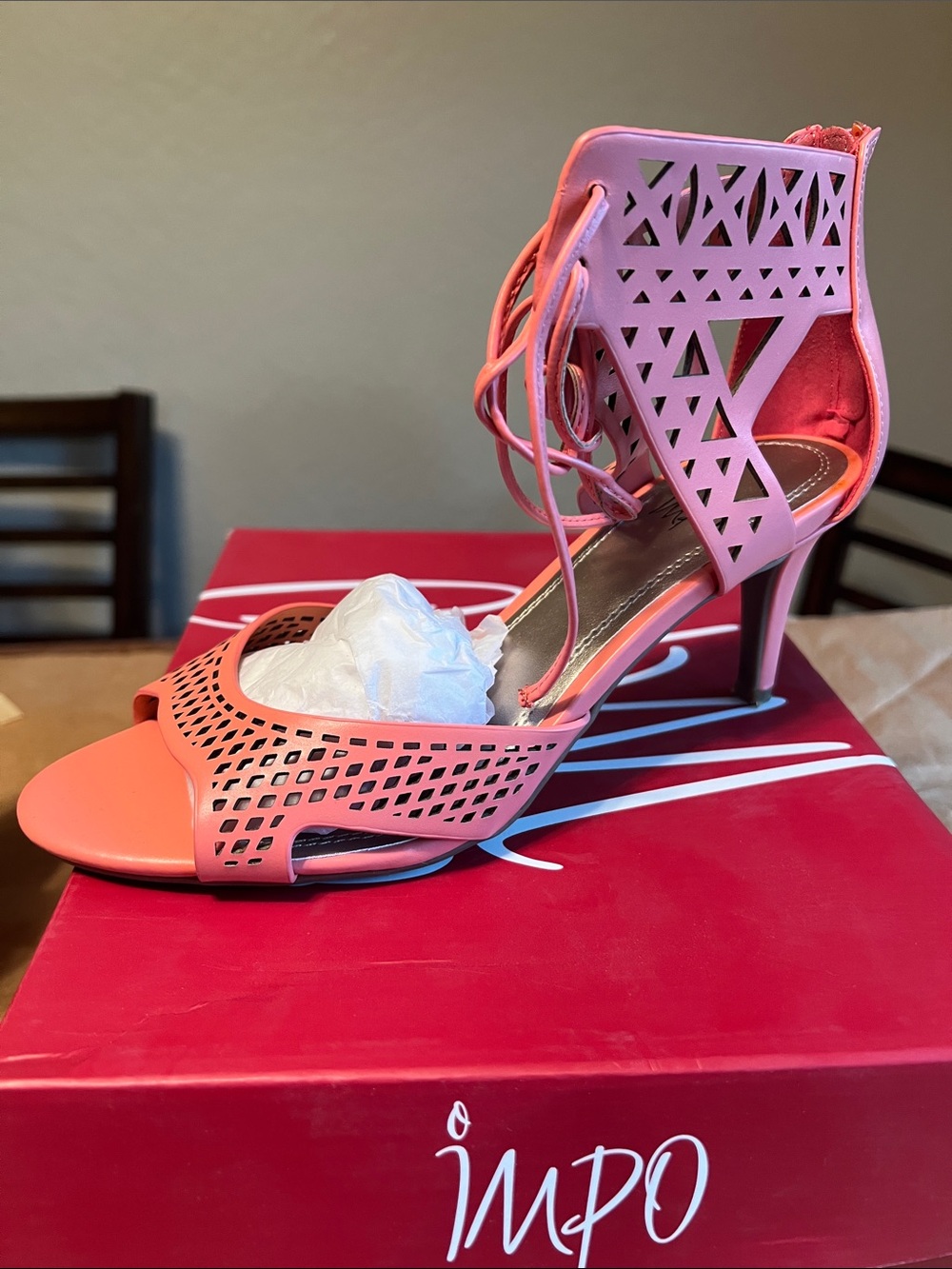 Impo Apricot Laser-Cut Lace-Up High Heel Sandals